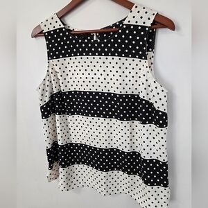 Talbots Polka Dot Sleeveless Top - Black and White Size Large Petite